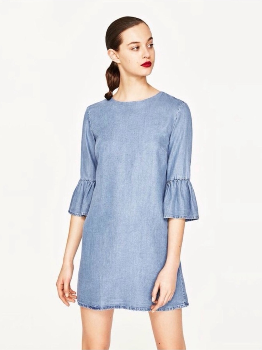 ZARA Woman premium denim collection bell sleeve dress- size xs